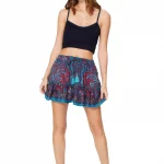 Mini-jupe à pompons, Bleue et Rouge - JIP0036D