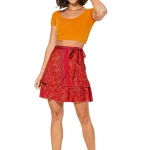 Jupe courte à nouer Rouge abstrait - JIP0040C