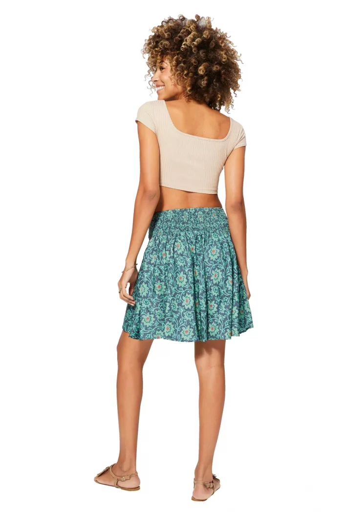 Jupe courte droite et plissée Bleu floral - JIP0042B – Image 2