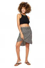 Jupe asymétrique effet portefeuille, noire & beige - JIP0043B