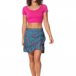 Jupe courte style portfeuille, bleue et fuschia - JIP0044A