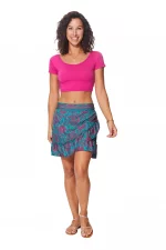 Jupe courte style portfeuille, bleue et fuschia - JIP0044A