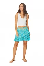 Jupe style portfeuille, bleu turquoise - JIP0044B