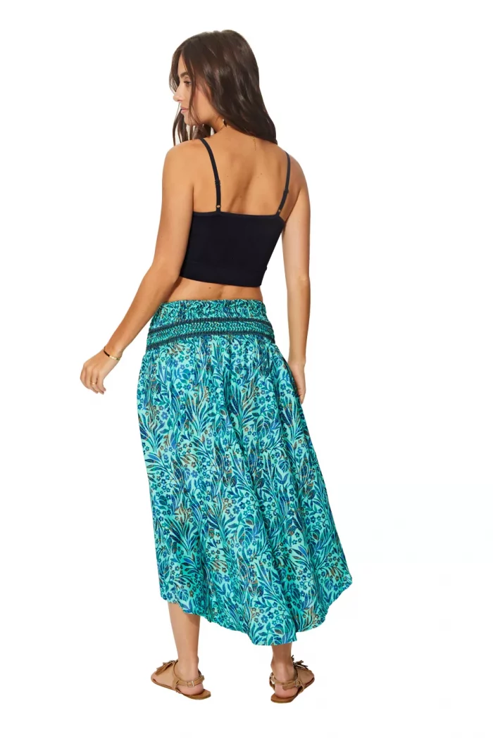 Robe / Jupe 2en1 bleu turquoise motif végétal - JIP0046B – Image 1