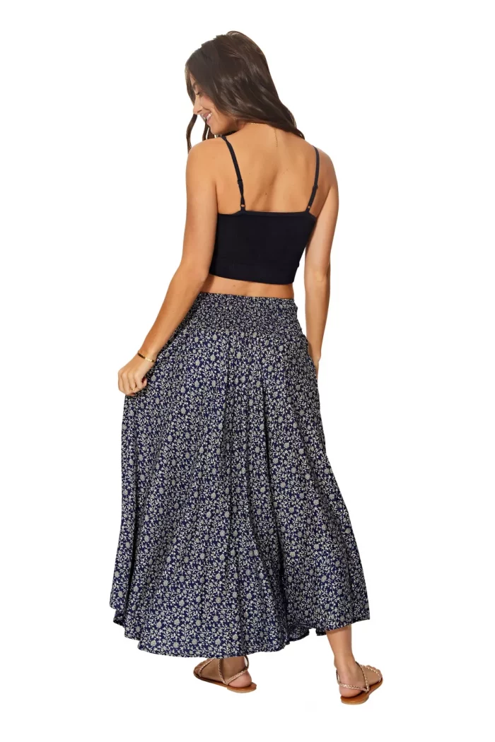 Longue jupe fluide Bleu foncé floral - JIP0048C – Image 2