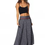 Longue jupe fluide Bleu foncé floral - JIP0048C