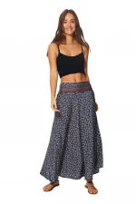 Longue jupe fluide Bleu foncé floral - JIP0048C