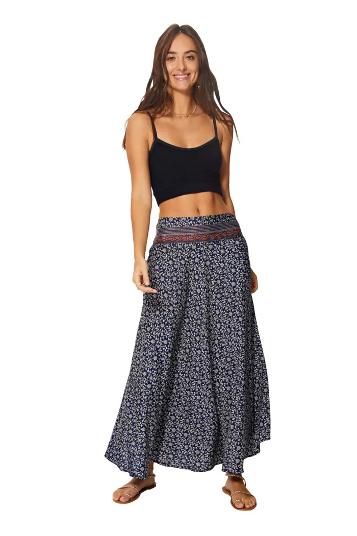 Longue jupe fluide Bleu foncé floral - JIP0048C – Image 1