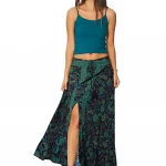 Jupe fendue taille basse Bleue et Verte - JIP0049H