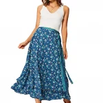 Jupe portefeuille Bleue imprimé estival- JIP0050A