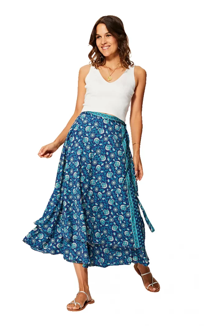 Jupe portefeuille Bleue imprimé estival- JIP0050A – Image 1
