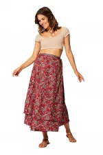 Jupe portefeuille Rouge imprimé printannier- JIP0050B