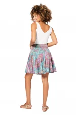 Jupe courte fluide Rose et Bleue imprimé ethnique - JIP2000A – Image 2