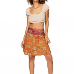 Jupe fluide Orange imprimé Hawaïen floral - JIP2000C