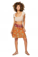 Jupe fluide Orange imprimé Hawaïen floral - JIP2000C