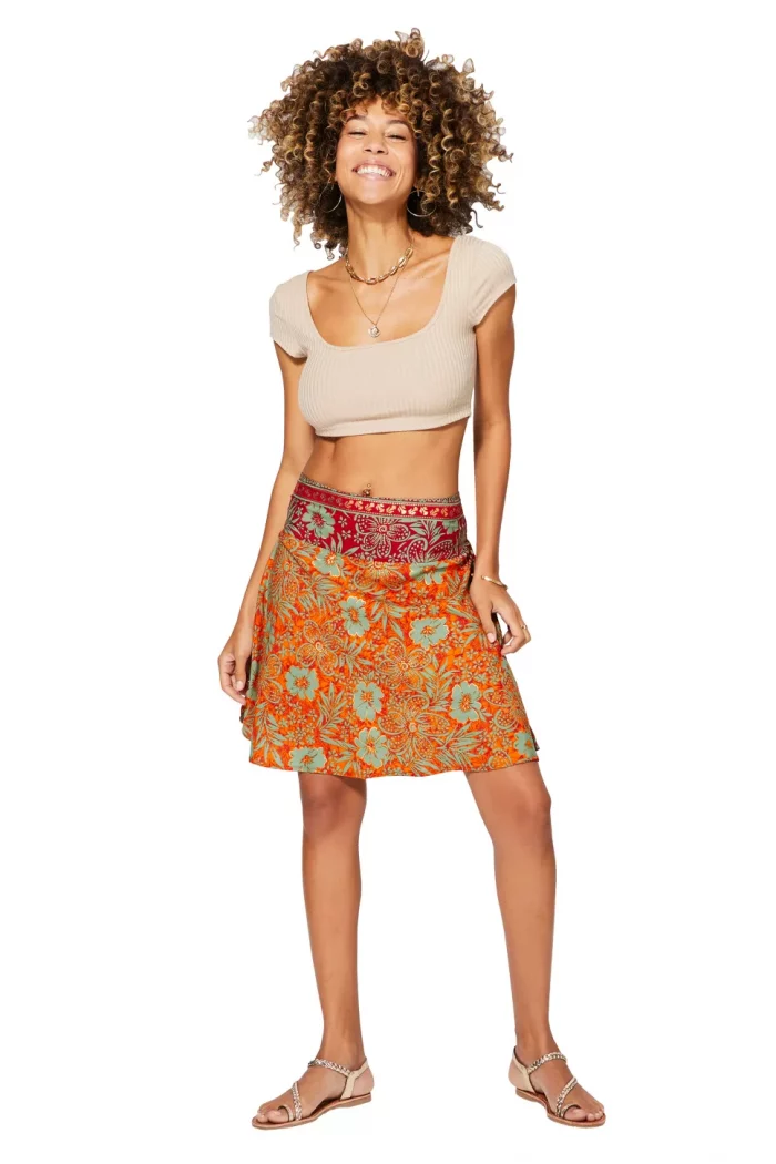 Jupe fluide Orange imprimé Hawaïen floral - JIP2000C – Image 1
