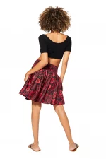 Jupe fluide Noire imprimé Hawaïen rouge - JIP2000D – Image 2