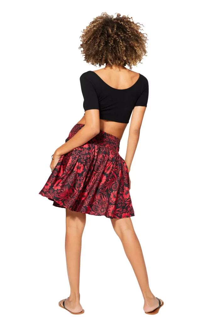 Jupe fluide Noire imprimé Hawaïen rouge - JIP2000D – Image 2