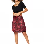 Jupe fluide Noire imprimé Hawaïen rouge - JIP2000D