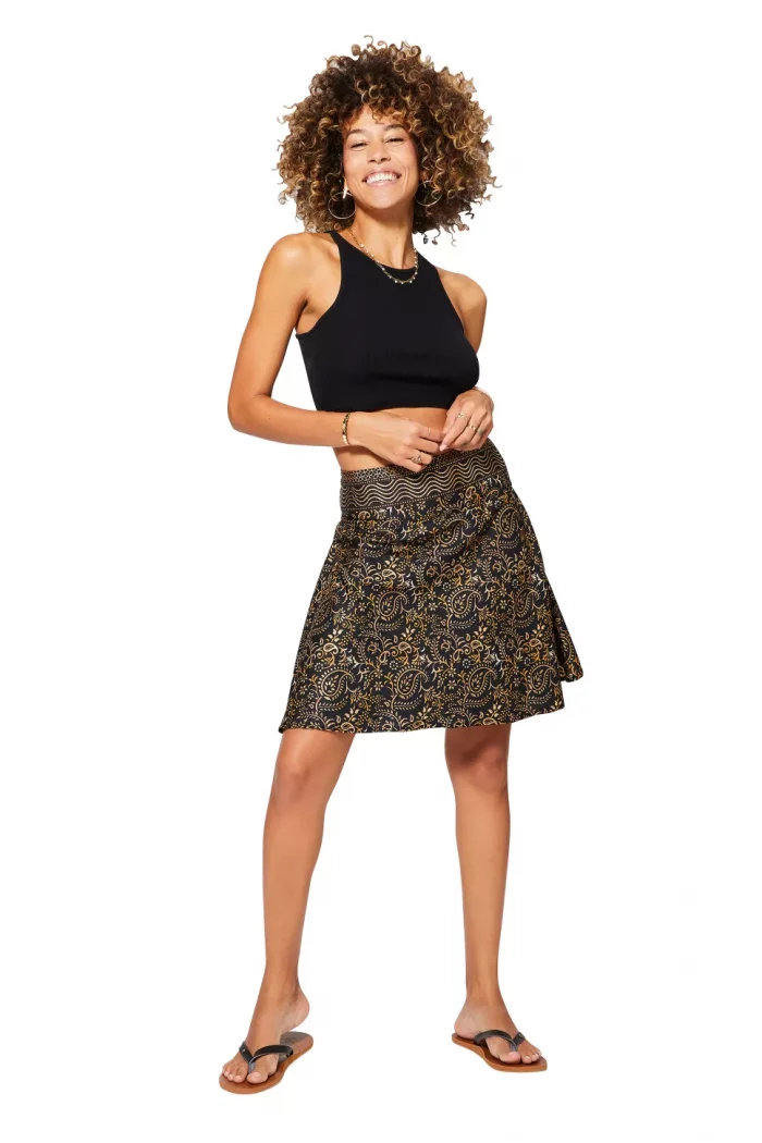 Jupe courte Noire motif oriental Doré - JIP2000E – Image 1