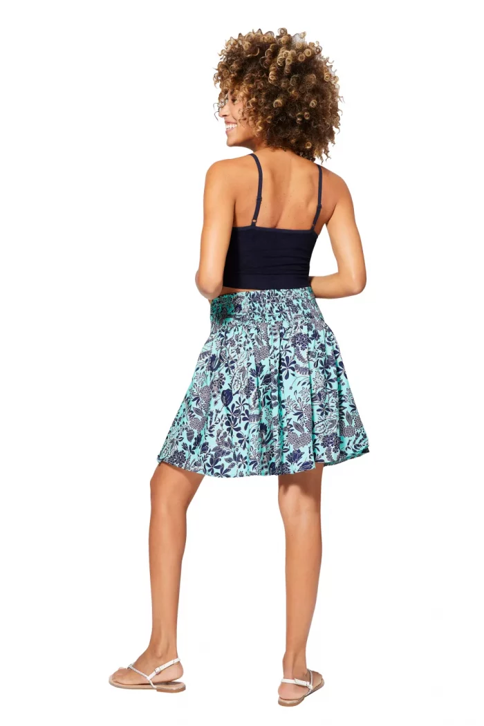 Jupe fluide Bleue turquoise imprimé végétal - JIP2000F – Image 2