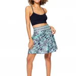 Jupe fluide Bleue turquoise imprimé végétal - JIP2000F