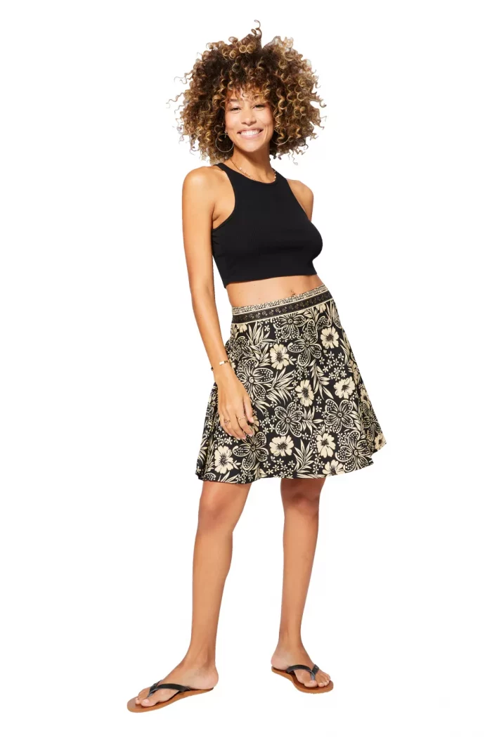 Jupe courte Noire imprimé Hawaïen - JIP2000G – Image 1