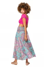 Longue jupe Rose et Bleue imprimé ethnique - JIP2001A – Image 2