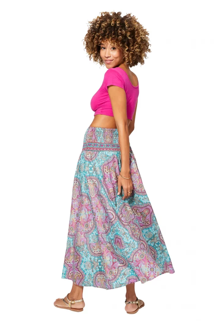 Longue jupe Rose et Bleue imprimé ethnique - JIP2001A – Image 2