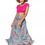 Longue jupe Rose et Bleue imprimé ethnique - JIP2001A