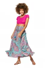 Longue jupe Rose et Bleue imprimé ethnique - JIP2001A