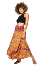 Longue jupe Orange imprimé Hawaïen - JIP2001C