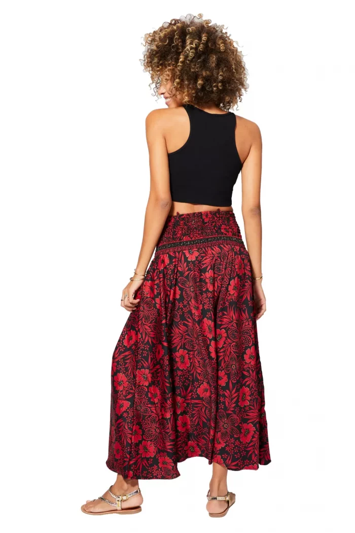 Longue jupe Noire imprimé Hawaïen rouge - JIP2001D – Image 2
