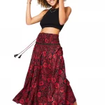 Longue jupe Noire imprimé Hawaïen rouge - JIP2001D