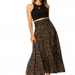 Longue jupe Noire imprimé oriental Doré - JIP2001E