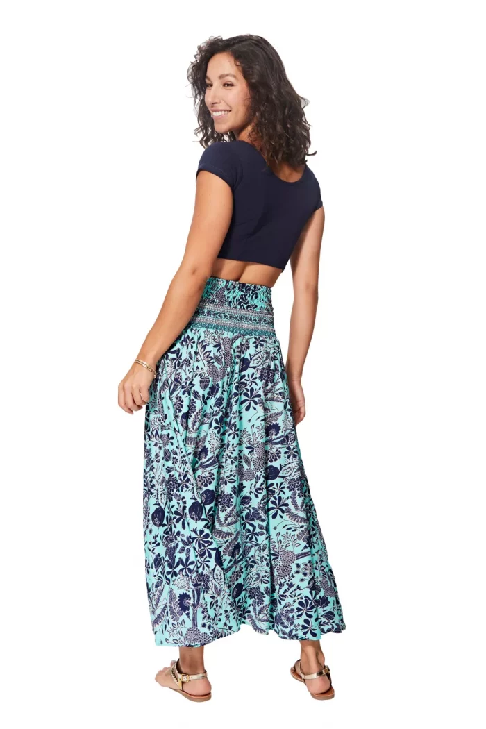 Jupe longue Bleue imprimé végétal - JIP2001F – Image 2