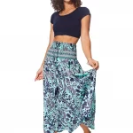 Jupe longue Bleue imprimé végétal - JIP2001F