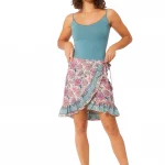 Jupe courte portefeuille Rose et beige floral - JIP3010A