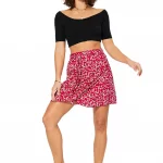 Jupe portefeuille Rouge à fleurs - JIPV0002A