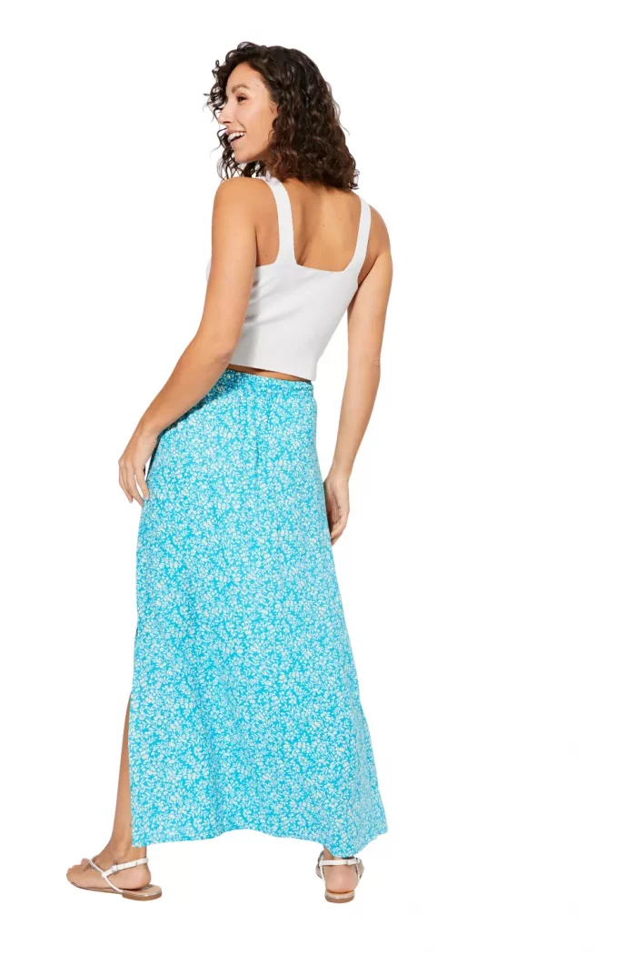 Jupe longue fendue Bleu cyan - JIPV0004A – Image 2