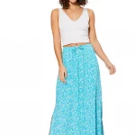 Jupe longue fendue Bleu cyan - JIPV0004A