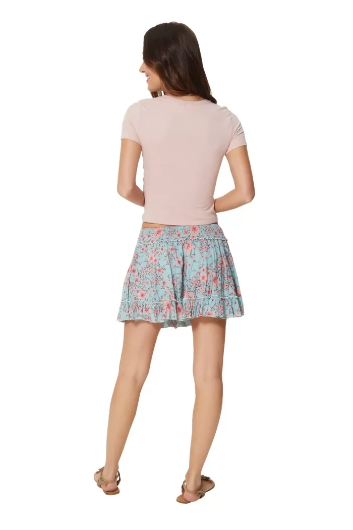 Mini jupe patineuse Bleue motif fleurs japonaises - JUV0100A – Image 2