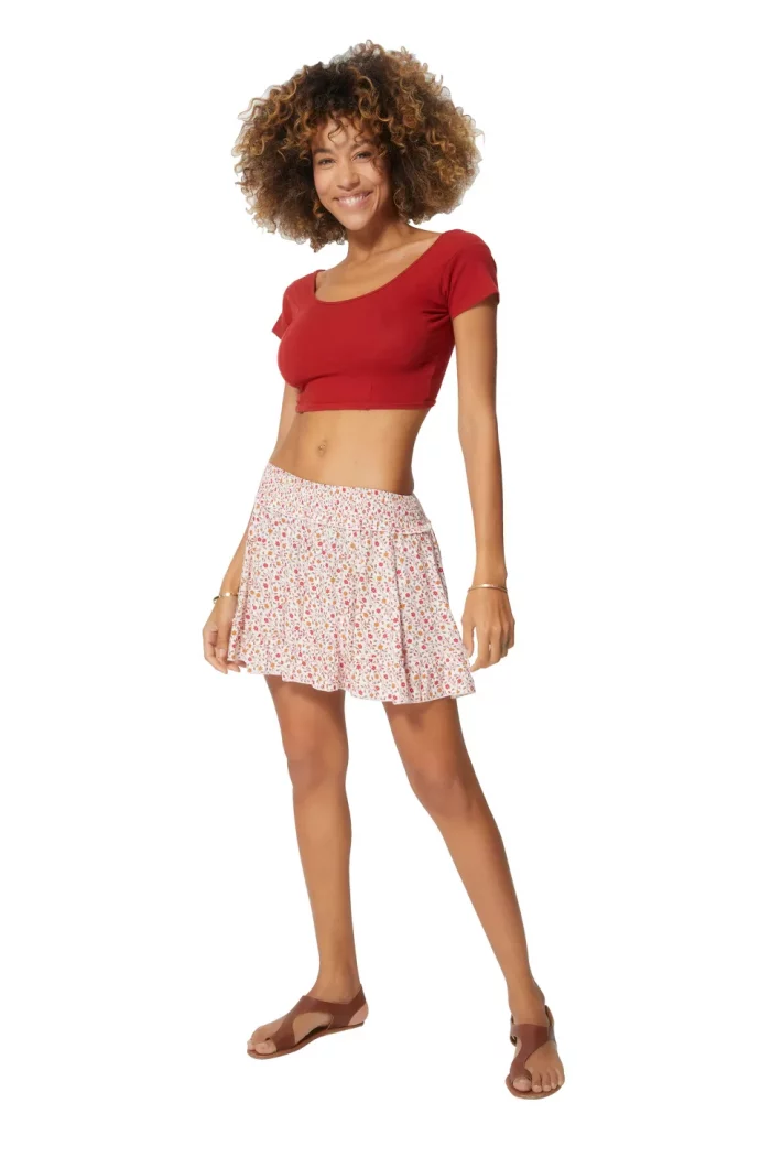 Mini jupe patineuse Rose imprimé fleuri - JUV0100B – Image 1