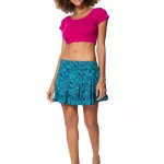 Mini jupe patineuse Bleue imprimé floral - JUV0100C