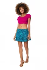 Mini jupe patineuse Bleue imprimé floral - JUV0100C