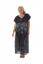 Robe longue noir motif ethnique - MAXIP0002C