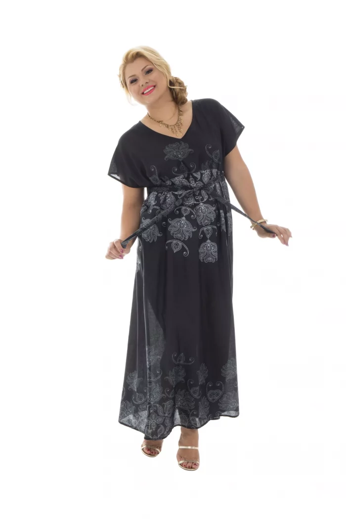 Robe longue noir motif ethnique - MAXIP0002C – Image 2