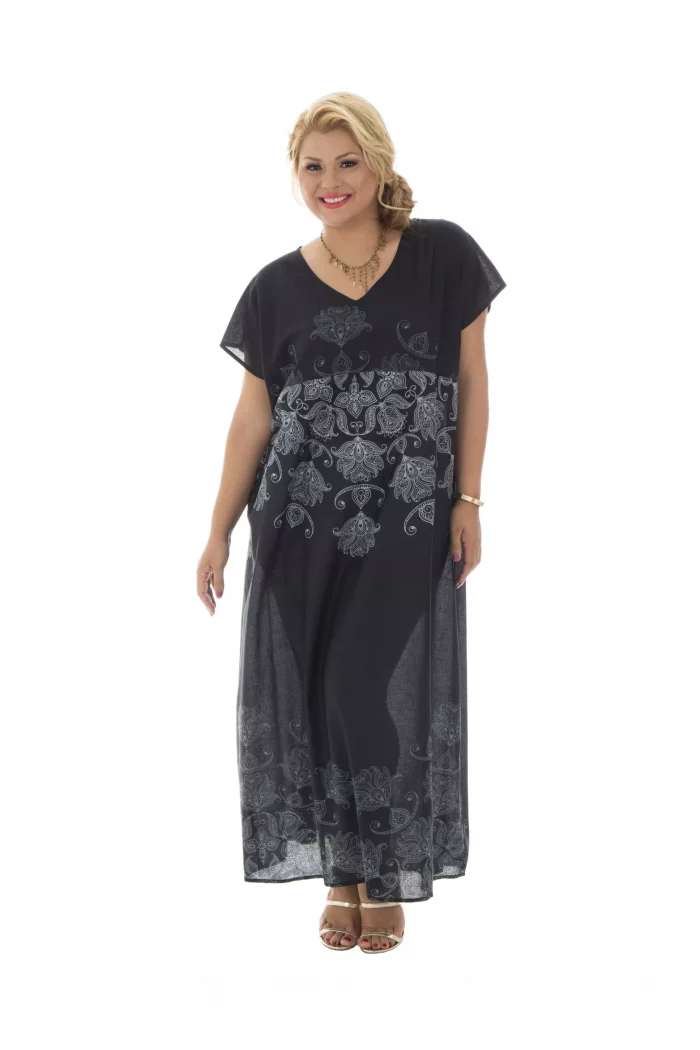 Robe longue noir motif ethnique - MAXIP0002C – Image 1