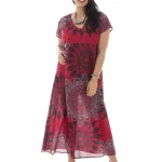 Robe longue rouge motif ethnique - MAXIP0002D