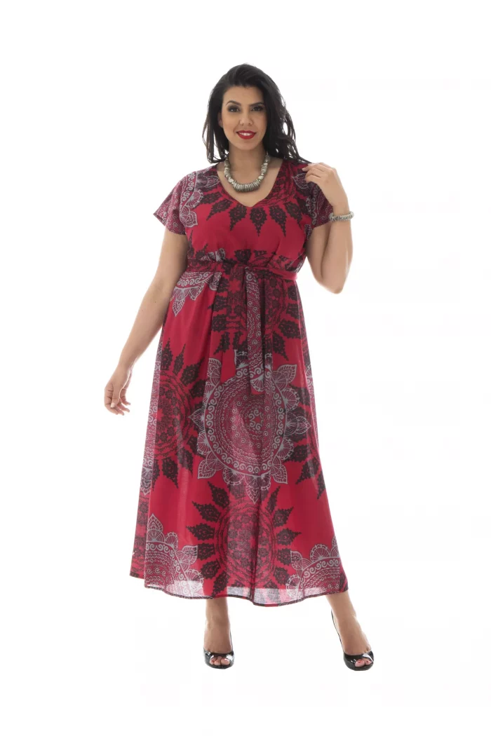 Robe longue rouge motif ethnique - MAXIP0002D – Image 2